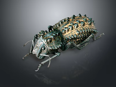 Decorative Metallic Beetle Sculpture With Spiky Exoskeleton And Intricate Details 3d model