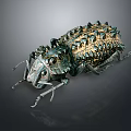 Decorative Metallic Beetle Sculpture With Spiky Exoskeleton And Intricate Details