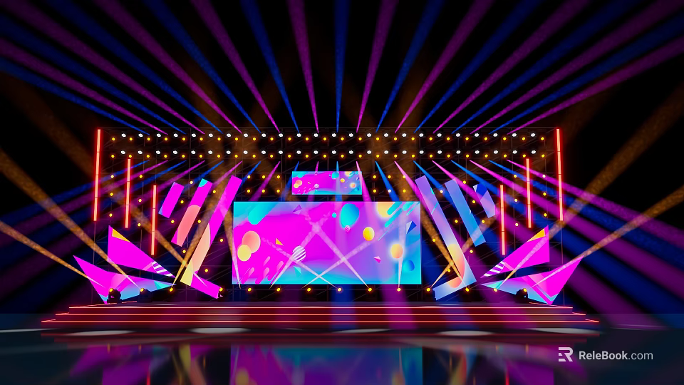 Colorful Stage Design With LED Screen Geometric Decor And Bright Lights 3d model 