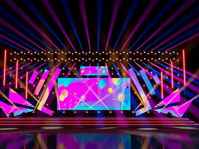 Colorful Stage Design With LED Screen Geometric Decor And Bright Lights 3d model