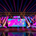 Colorful Stage Design With LED Screen Geometric Decor And Bright Lights