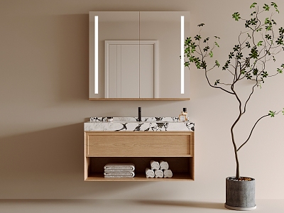 Modern Bathroom Cabinet Plant Potted Mirror Towel Washstand 3d model