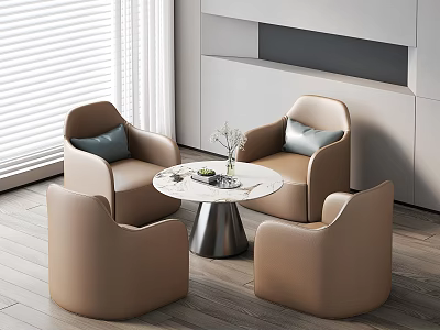 Modern Beige Chairs with Round White Table Set in Contemporary Interior Space 3d model