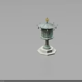 Traditional Bronze Lantern With Plant Carvings Golden Top And Marble Base