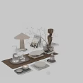 Modern Decorative Ornament Set With Table Lamp Books Vase Tray And Glass Cups