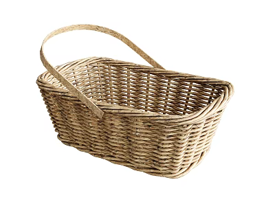 Natural Rattan Storage Basket With Sturdy Handle For Home Decoration 3d model
