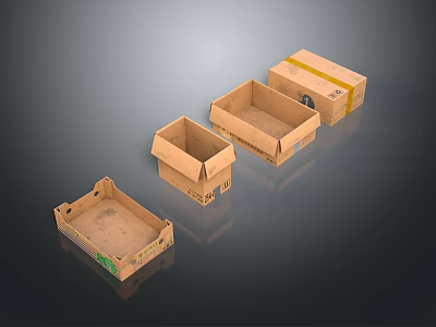 Practical Household Cardboard Storage Boxes in Various Sizes for Home Organizing 3d model