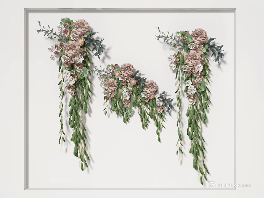 Elegant Vase Floral Arrangement With Pink White Flowers And Green Hanging Leaves 3d model 