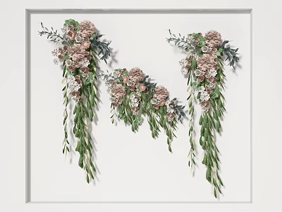 Elegant Vase Floral Arrangement With Pink White Flowers And Green Hanging Leaves 3d model