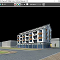 Modern Multi Storey Residential Building with Balconies Ground Floor Shops Greenery and Parking Area