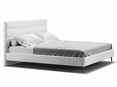 Modern Double Bed With White Headboard Gray Bedding Pillows And Sleek Design 3d model