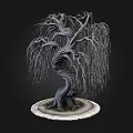 Weeping Willow Tree With Twisted Trunk And Hanging Branches On Round Base 3d model