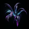 Striking Purple Leaf Plant With Blue Glowing Lines On Black Background