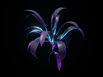 Striking Purple Leaf Plant With Blue Glowing Lines On Black Background 3d model