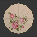 Light Colored Umbrella With Vibrant Pink Flowers And Green Leaves Pattern