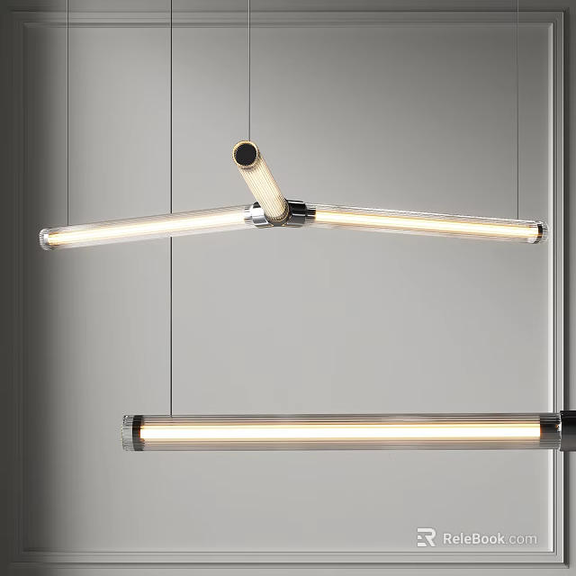 Modern Linear Pendant Light Design with Horizontal Metal Frames and Soft Illuminated Tubes 3d model 