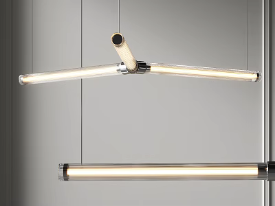 Modern Linear Pendant Light Design with Horizontal Metal Frames and Soft Illuminated Tubes 3d model