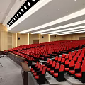 Modern Auditorium With Red Seats And Stage Equipment
