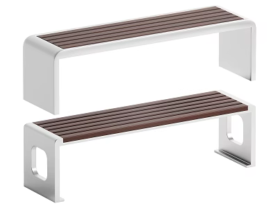 Modern Landscape Seats With White Metal Frame And Brown Wooden Slats 3d model