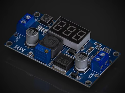 Computer Circuit Board Module Featuring Digital Display Adjustable Knobs Capacitors And Electronic Components 3d model