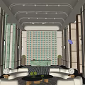 Luxurious Hotel Lobby Interior With White Sofas Green Columns And Ceiling Lights 3d model