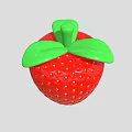 Red Strawberry Fruit With Green Leaves And Small Yellow Seeds On Surface