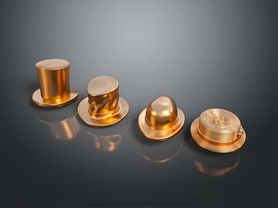 Golden Decorative Household Items With Hat Shaped Design On Black Background 3d model