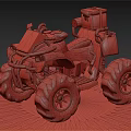 Military Green All Terrain Vehicle with Large Tires Red Fuel Can and White Storage Box