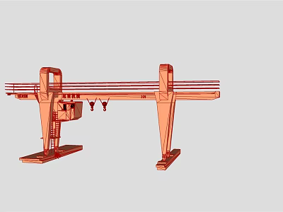 Red Industrial Gantry Crane With Twin Support Columns And Overhead Hoisting Beam 3d model