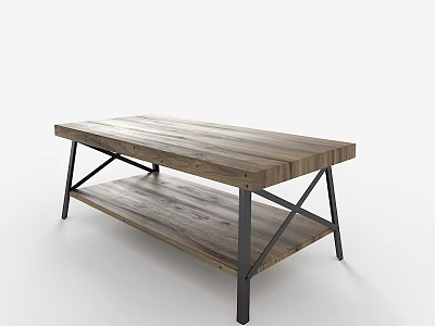 Modern Coffee Table Featuring Wooden Tabletop Metal Frame And Lower Shelf 3d model