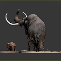 Woven Texture Mammoth Model With Adult And Baby Long Tusks On Decorative Base