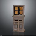 Vintage Wooden Cabinet With Carved Details Upper Glass Doors And Lower Wooden Doors