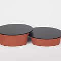 Two Modern Round Coffee Tables With Black Top And Red Base Design 3d model