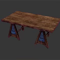 Rustic Vintage Solid Wooden Rectangular Dining Table With Exquisite Carved Triangle Support Legs