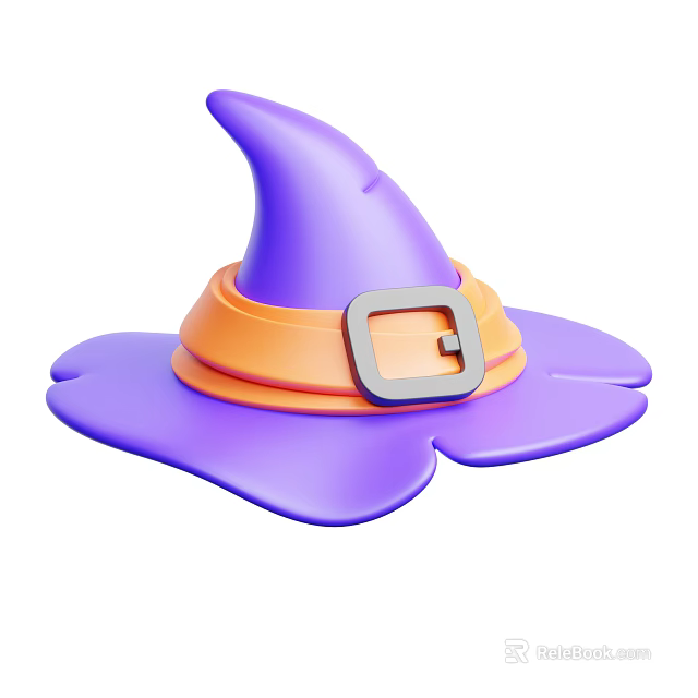 Purple and Orange Witch Hat Decorative Ornament Set with Silver Square Buckle 3d model 