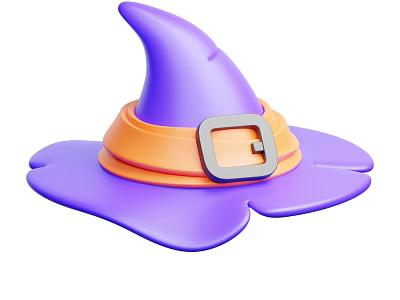 Purple and Orange Witch Hat Decorative Ornament Set with Silver Square Buckle 3d model