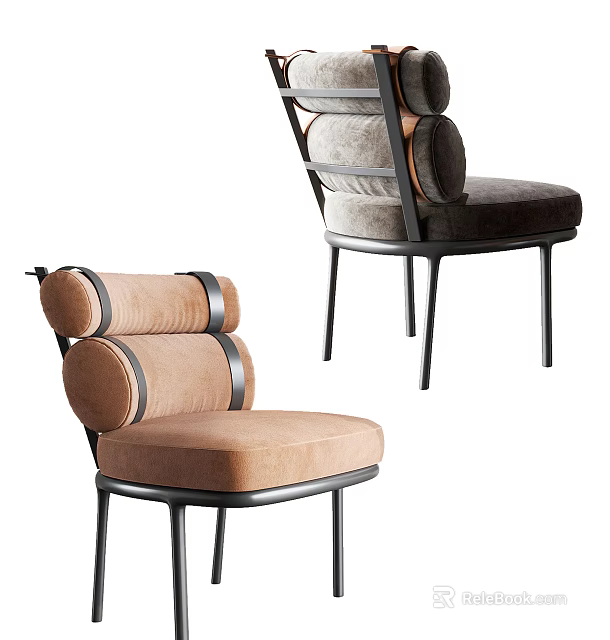 Brown And Gray Modern Dining Chairs With Upholstered Velvet Seat And Metal Legs Design 3d model 