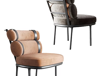 Brown And Gray Modern Dining Chairs With Upholstered Velvet Seat And Metal Legs Design 3d model