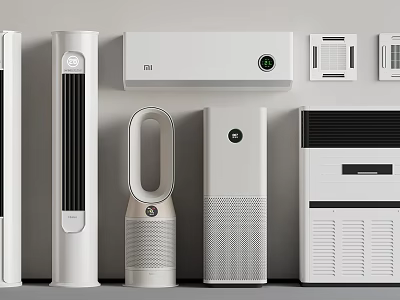 Contemporary White Home Appliances Collection Featuring Fans Purifiers And Air Conditioners 3d model