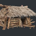 Ancient Building with Thatched Roof and Wooden Log Structure Rustic Traditional Design