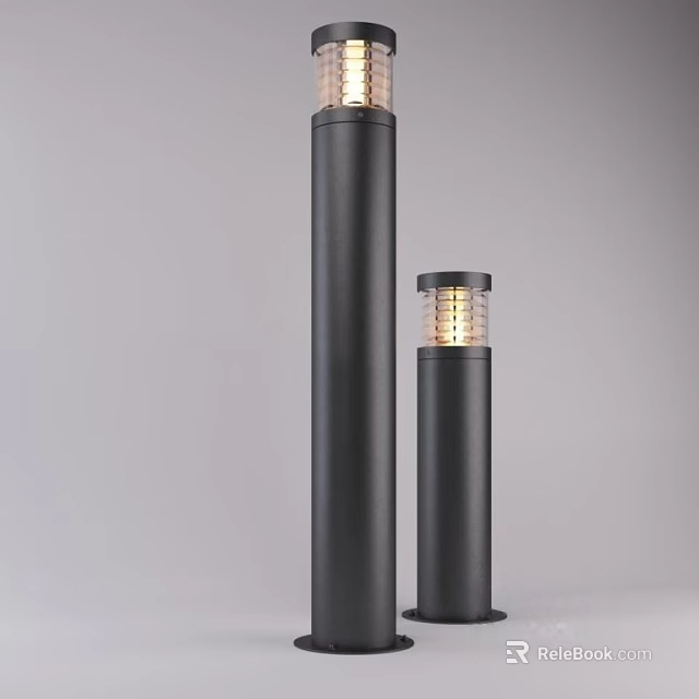 Modern Black Column Outdoor Lights With Illuminated Shade For Garden Decor 3d model 