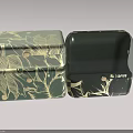 Decorative Ornament Set with Stacked Light Green Floral Pattern Boxes and Black Fairy Label Case