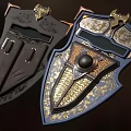 Artistic Ornate Shields Featuring Detailed Intricate Blue Gold And Black Designs