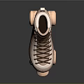 Pink And Brown Roller Skates With Brown Laces Blue Logo And Pink Wheels