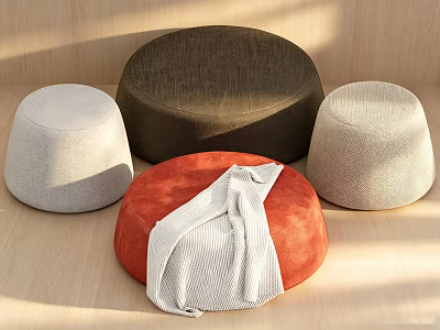 Modern Cozy Multicolor Fabric Upholstered Round Sofa Stools For Home Living Room Decor 3d model