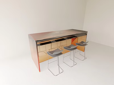 Modern Bar Table and Stools with Sleek Metal Frame and Gray Seats 3d model