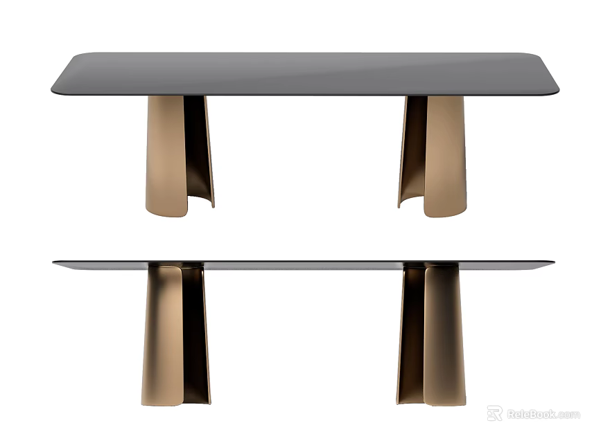 Modern Contemporary Dining Table With Black Glass Top And Sleek Gold Metal Legs 3d model