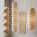 Modern Pendant Lights With Paper And Wooden Geometric Cylindrical Rectangular Designs 3d model