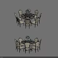 Elegant Round Dining Table Set With Matching Chairs Floral Centerpiece And Tableware 3d model