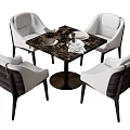 Modern Dining Set With Square Marble Top Table And Upholstered Dark Wood Chairs 3d model
